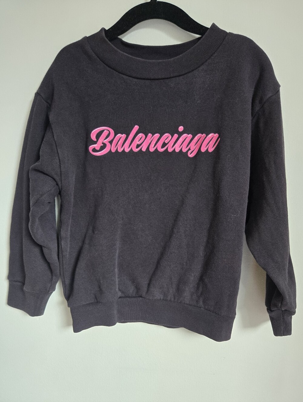 Balenciaga Black Crewneck Sweatshirt with Pink Script Logo